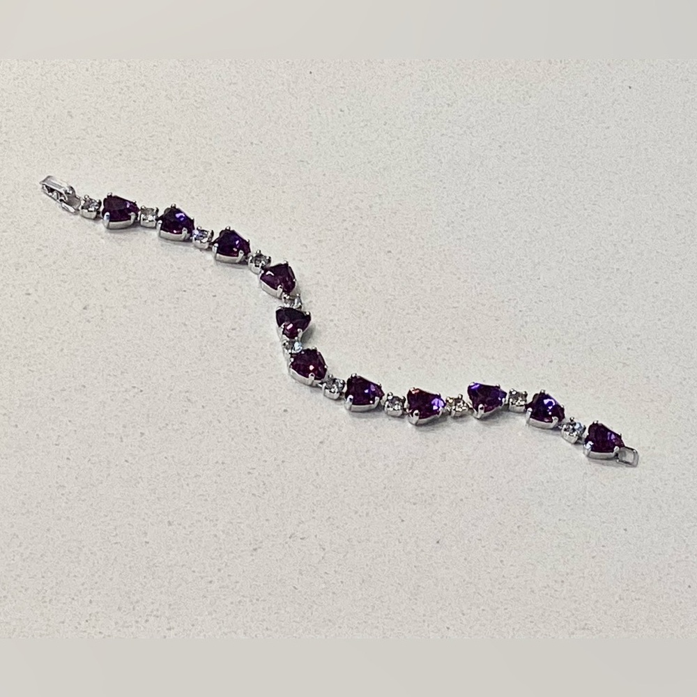 Sparkling Purple & Crystal Rhinestone 7” Silver Tone Bracelet - Picture 4 of 5